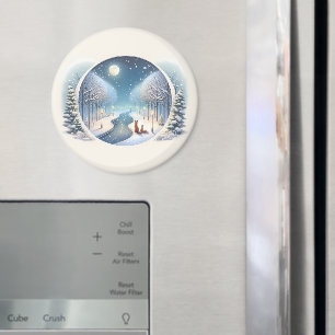 Vinterrävar vid månbelyst snöig flod magnet