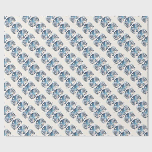 Vinterrävar vid månbelyst snöig flod presentpapper (Platt)
