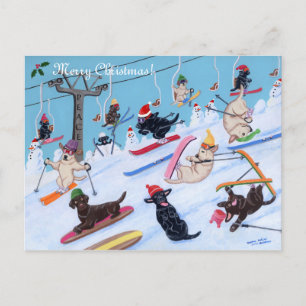 VinterRoligtens julmålning Skiing Labradors Painti Helg Vykort