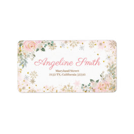 VinterRosa Blommigt Snowflake Baby Shower Adressetikett