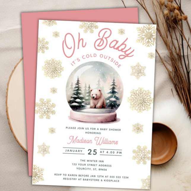 VinterRosa Det är Kallet utanför Forest Baby Showe Inbjudningar (Winter Pink It's Cold Outside Forest Baby Shower Invitation)