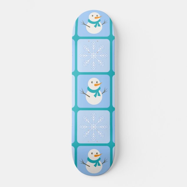 Vinterrutig snöman och snöflingor mini skateboard bräda 18,5 cm (Framsida)