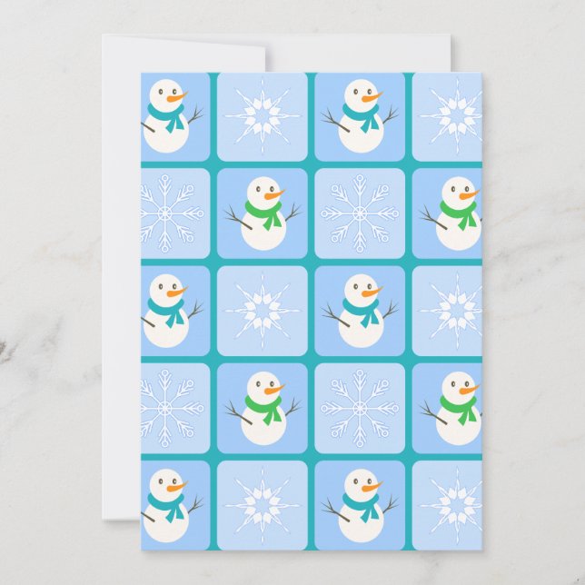 Vinterrutig snömannen och snöflingor inbjudningar (Framsida)