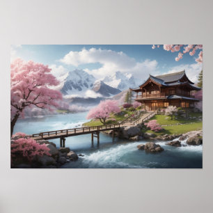 Vintersakura med bergsutsikt poster