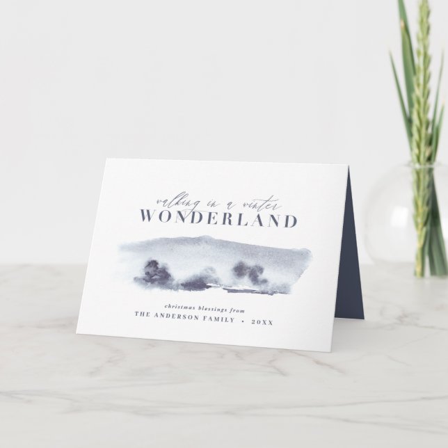 Vinterscen för julblått elegant kort (Framsida)