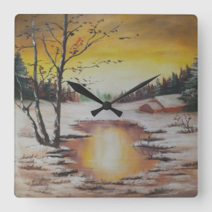 Vinterscen för målning av väggklocka och hörn Haye