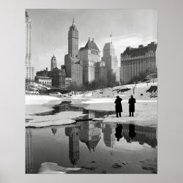 Vinterscen från Central Park, 1933. Gammalt foto Poster