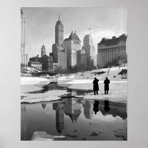 Vinterscen från Central Park, 1933. Gammalt foto Poster