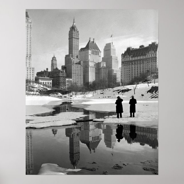 Vinterscen från Central Park, 1933. Gammalt foto Poster (Framsidan)