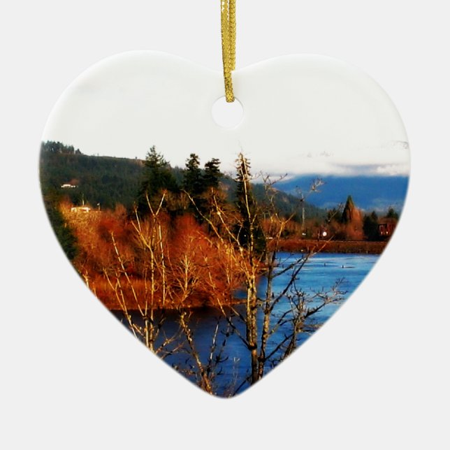 Vinterscen från Columbia Gorge Julgransprydnad Keramik (Framsidan)