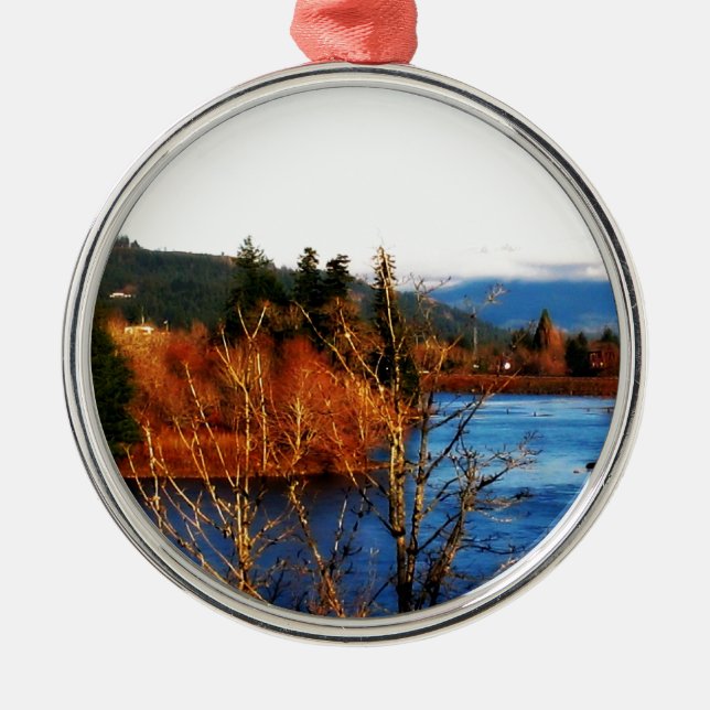 Vinterscen från Columbia Gorge Julgransprydnad Metall (Framsidan)
