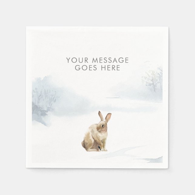Vinterscen från skogsmark med hare pappersservett (Framsidan)
