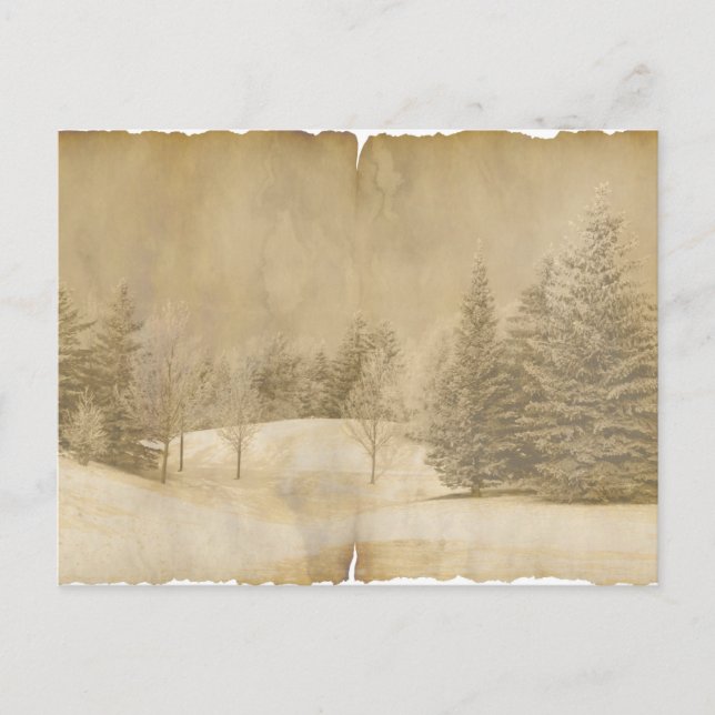 Vinterscen i sepia och pergament vykort (Framsida)