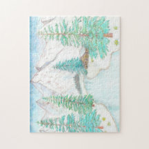 Vinterscen med berg Jigszle Puzzle