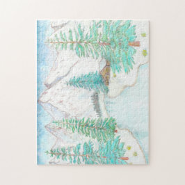 Vinterscen med berg Jigszle Puzzle Pussel