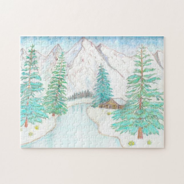 Vinterscen med berg Mosaikpussel Pussel (Horisontell)