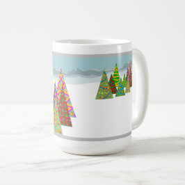 Vinterscen med julgranar kaffemugg