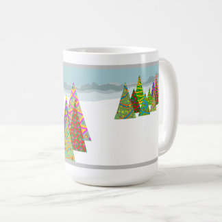 Vinterscen med julgranar kaffemugg