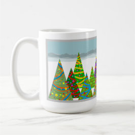 Vinterscen med julgranar kaffemugg