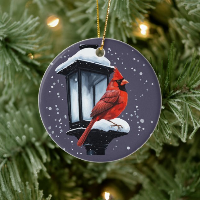 Vinterscen med kardinal Bird Helgdag jul Julgransprydnad Keramik (Träd)