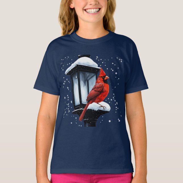 Vinterscen med kardinal Bird Helgdag jul T Shirt (Framsida)