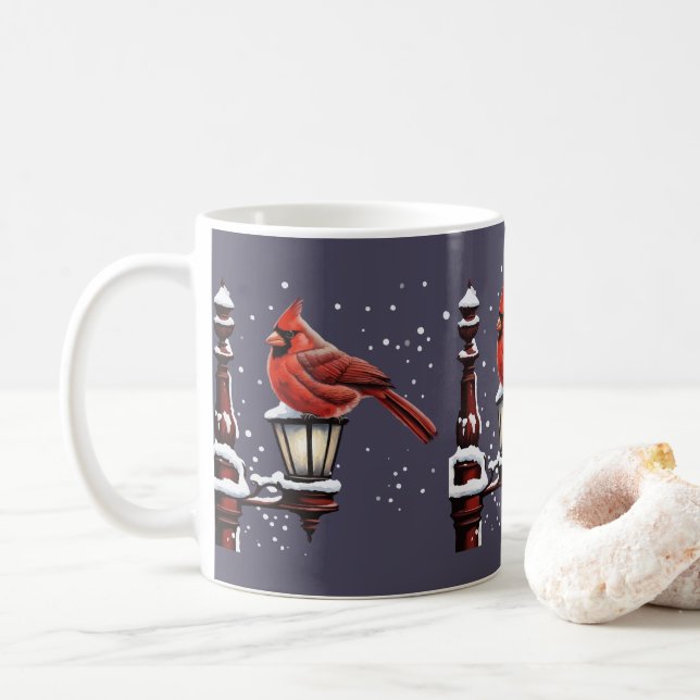 Vinterscen med kardinalfågel jul jul kaffemugg (Med munk)