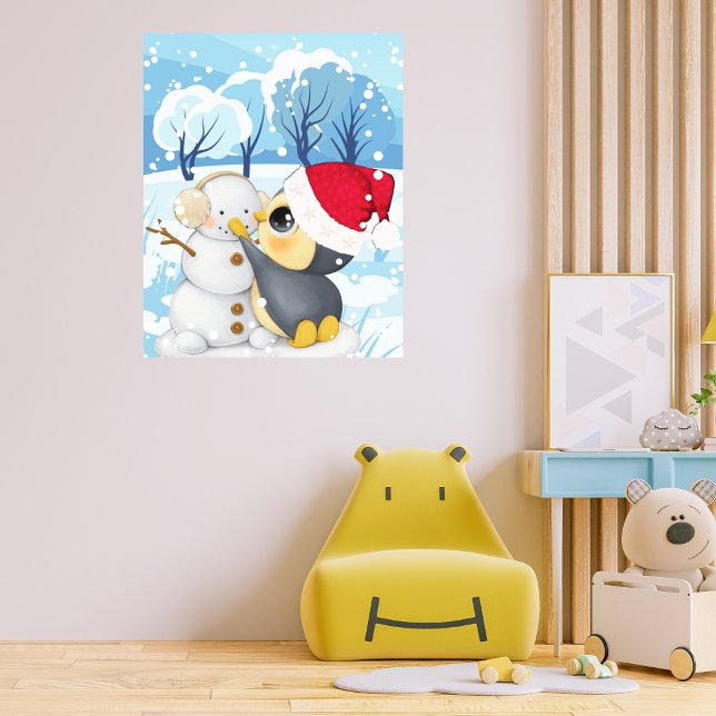 Vinterscen med pingvin och snöman poster (Skapare uppladdad)