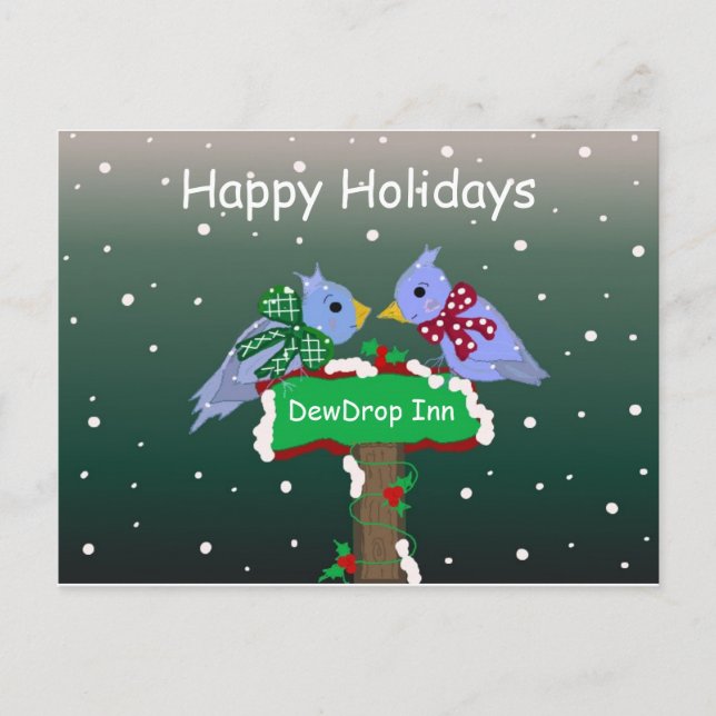 Vinterscen med små fåglar helg vykort (Framsida)