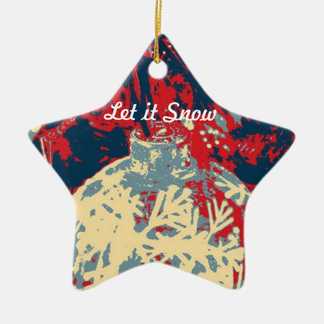 Vinterscen med unik snöflummel julgransprydnad keramik (Framsidan)