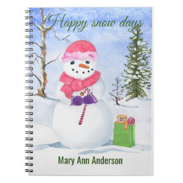 Vinterscen snögubbe i rosa Spiral fotopatbok Anteckningsbok