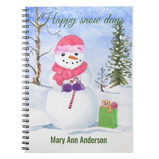 Vinterscen snögubbe i rosa Spiral fotopatbok Anteckningsbok (Framsidan)
