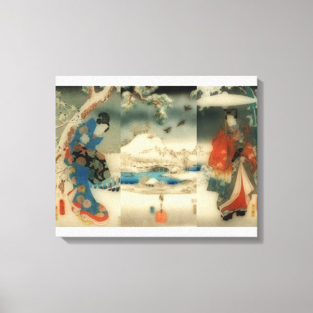 vinterscen - vintage japansk konsttriptych canvastryck (Framsida)