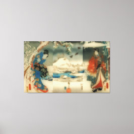 vinterscen - vintage japansk konsttriptych canvastryck