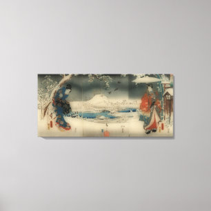 vinterscen - vintage japansk konsttriptych canvastryck