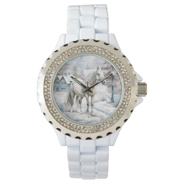 Vinterscenen i snö, jul armbandsur (Framsida)