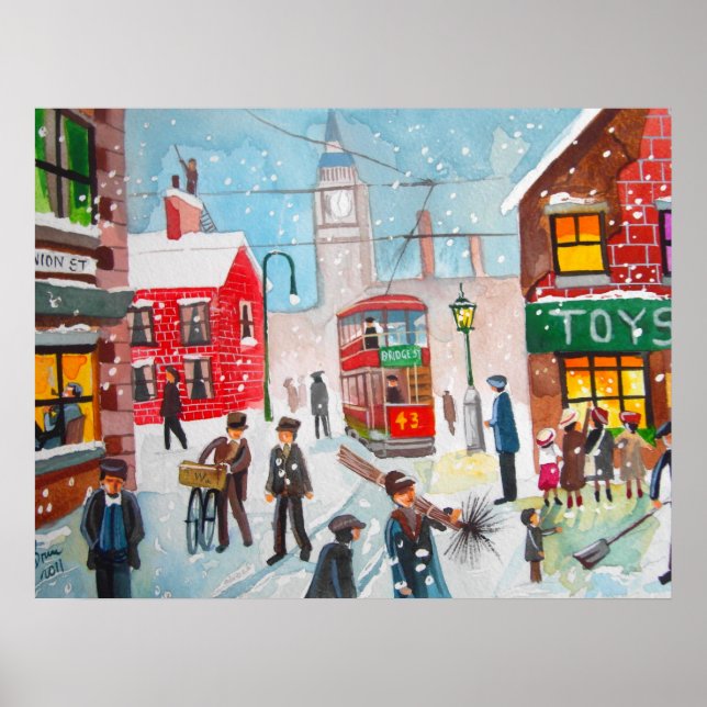 Vinterscenen i snö skorsten svepmålning G Bruce Poster (Framsidan)