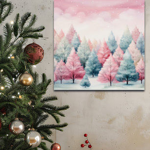 Vinterscenen Mint och Rosa Fir Träd Poster