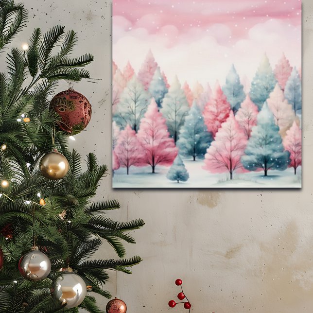 Vinterscenen Mint och Rosa Fir Träd Poster (Skapare uppladdad)