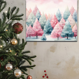 Vinterscenen Mint och Rosa Fir Träd Poster