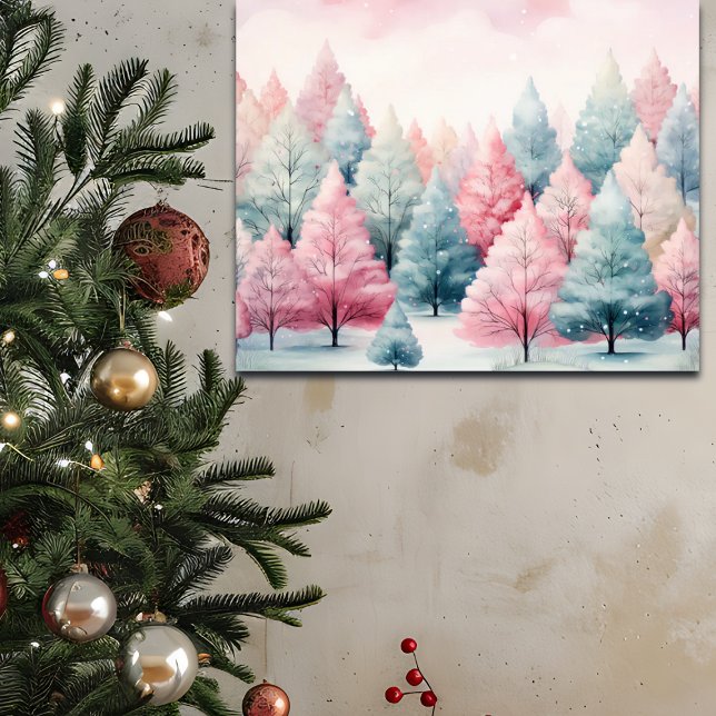Vinterscenen Mint och Rosa Fir Träd Poster (Skapare uppladdad)