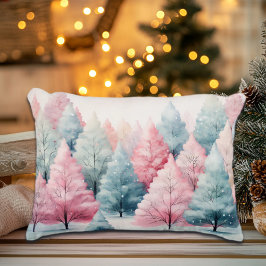 Vinterscenen Mint och Rosa Fir Träd Prydnadskudde