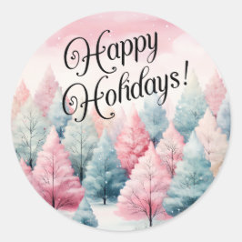 Vinterscenen Mint och Rosa Fir Träd Runt Klistermärke