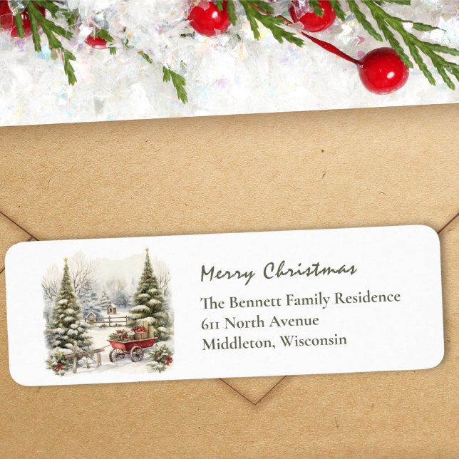 Vinterscenen Snö Gräs Greenery julretur Returadress Etikett (Skapare uppladdad)