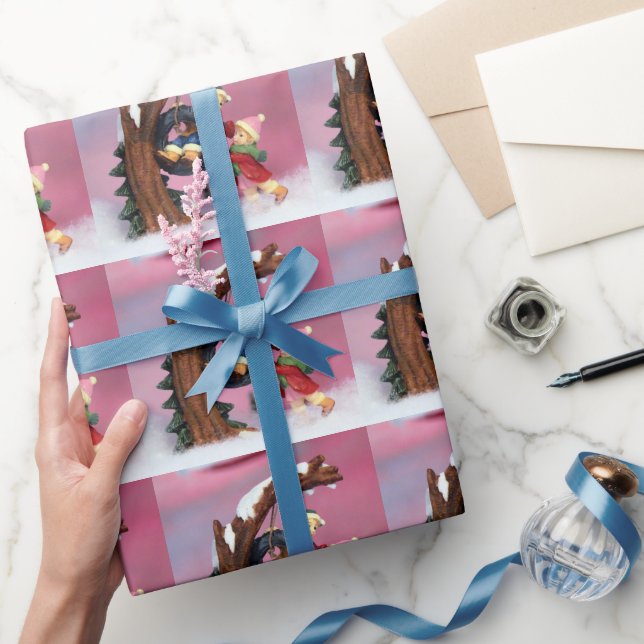 Vinterscenen Snö med barn - Rosa Presentpapper (Gifting)