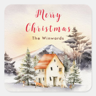VinterSemesterstuga God Jul Fyrkantigt Klistermärke