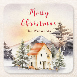 VinterSemesterstuga God Jul Underlägg Papper Kvadrat