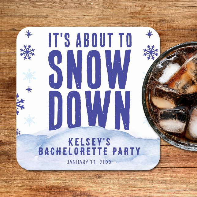 Vinterskjutning Snö Snöflinga Sistkontorparty Underlägg Papper Kvadrat (Winter Skiing Snow Snowflake Bachelorette Party Square Paper Coaster
)