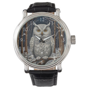 Vinterskog för elegant boho vit uggla armbandsur