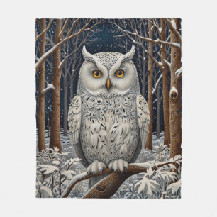 Vinterskog för elegant boho vit uggla fleecefilt