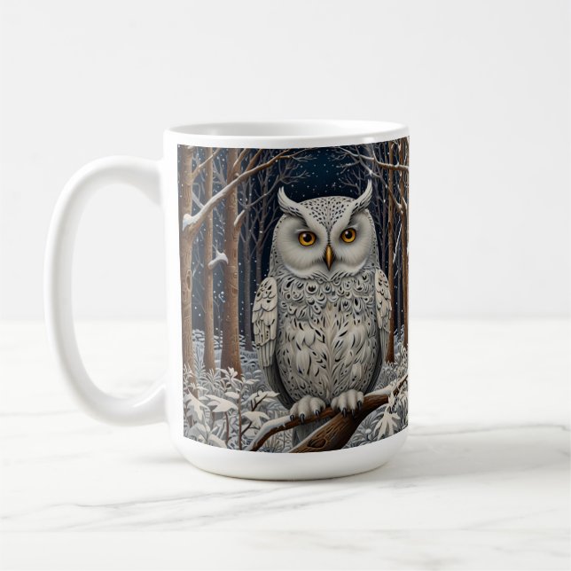 Vinterskog för elegant boho vit uggla kaffemugg (Vänster)
